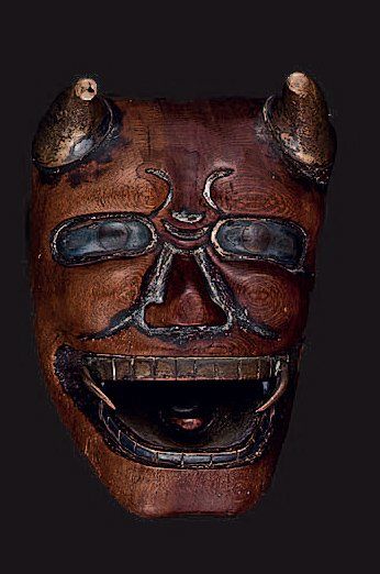 Netsuke en bois, petit modèle de masque de...
