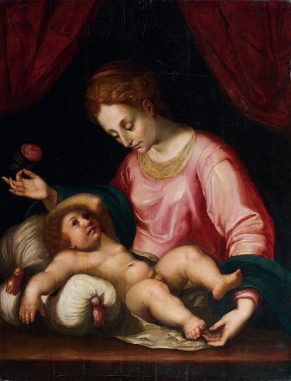 ECOLE FLAMANDE, vers 1600
Vierge à la rose...