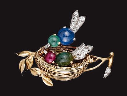 CARTIER
Clip de corsage en or jaune et platine...