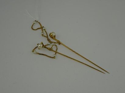 Double épingle de col et chaîne en or jaune...