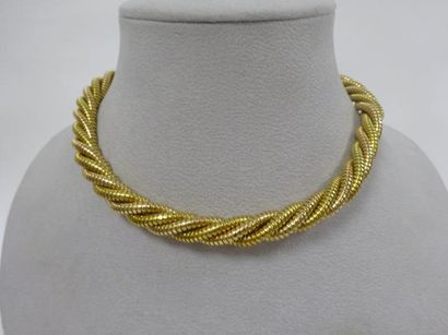 Collier en ors jaune et rose (750) à maille...