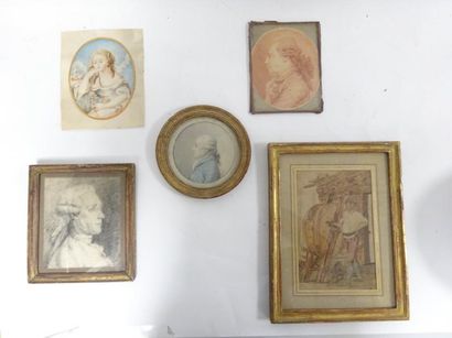 Cinq dessins :

- Profil d'un homme en perruque,...