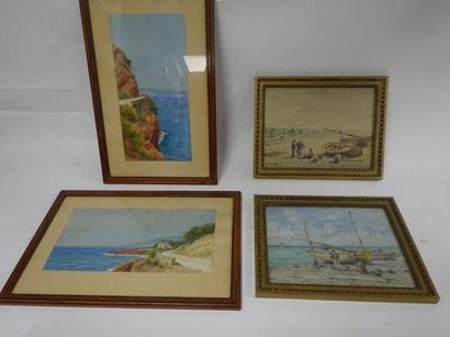Quatre aquarelles sur papier :

- Ecole française...