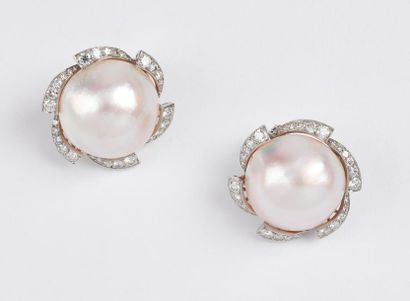 Paire de clips d'oreilles en or gris (750)...
