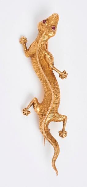 Broche en forme de lézard en or jaune (585)...