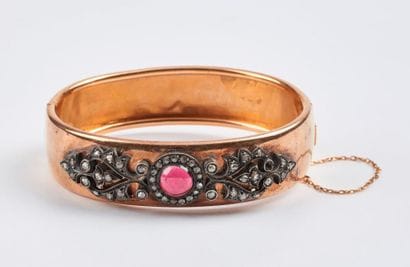 Bracelet demi jonc en or jaune (750) et argent...