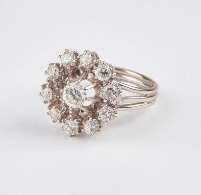 Bague fleur en platine (850) et or gris (750),...