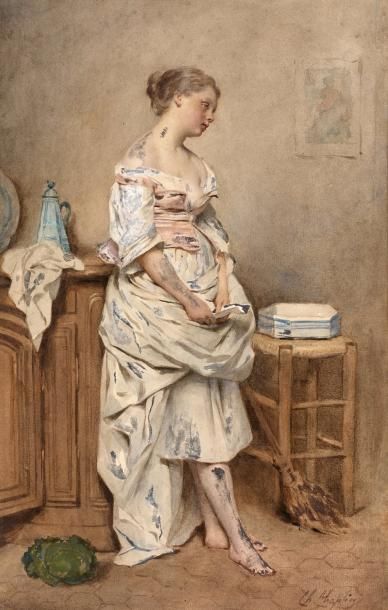 CHARLES CHAPLIN (1825-1891)
La lettre.
Aquarelle...