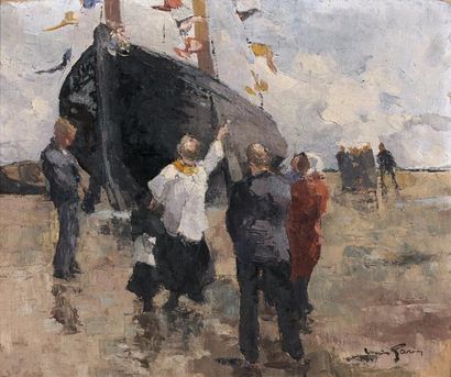 Louis GARIN (1888-1959)
Le baptême du bâteau.
Huile...