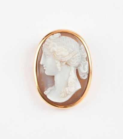 Broche médaillon ovale en or jaune (750)...