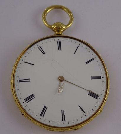 Montre de gousset en or jaune (750). Cadran...