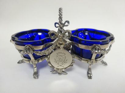 Saleron double en argent (950), à décor de...