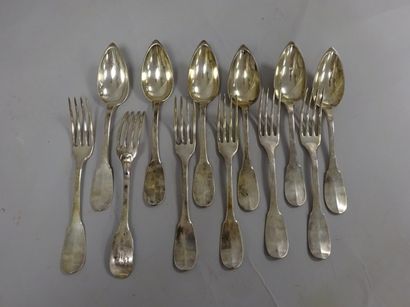 6 couverts de table en argent (925), modèle...