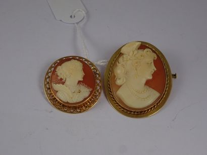Deux broches en or jaune (750) ornées d'un...