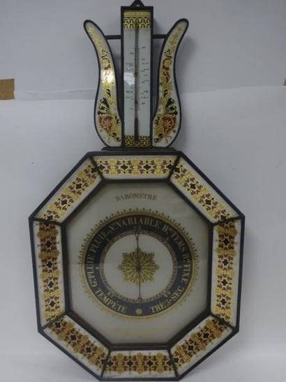 Baromètre thermomètre en verre églomisé à...