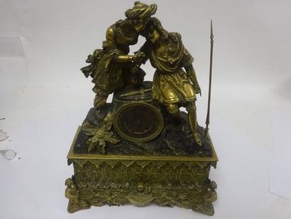 Pendule borne en bronze et laiton à deux...