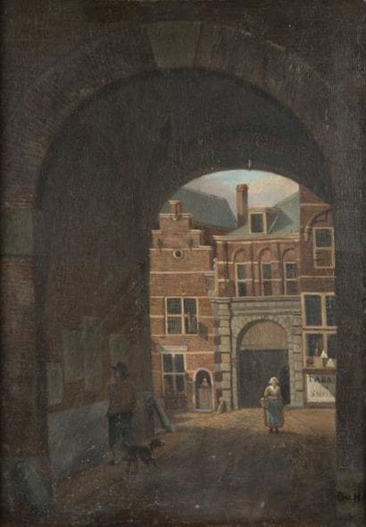 Ecole Flamande vers 1900. 


Passage charretier...