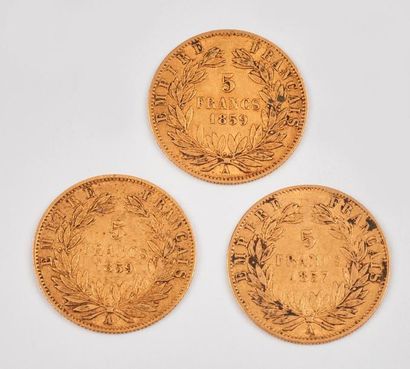 FRANCE

Trois pièces de 5 Fr or.

1857 Paris...