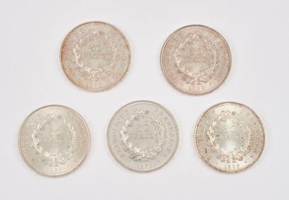 FRANCE

Cinq pièces de 50 Fr argent 