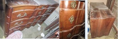 Commode arbalète en noyer à trois tiroirs...