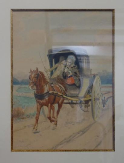 C. DELORT


Couple dans un cabriolet attelé.

Crayon...