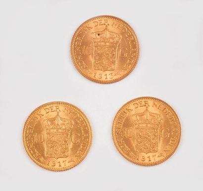 PAYS BAS

Trois pièces de pièce de 10 Florins...