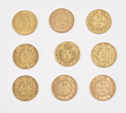 FRANCE
Neuf pièces de 20 francs or :
1 de...