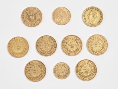 Lot de 10 pièces en or :
- 7 x 20 francs,...