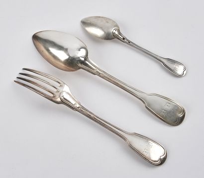 Ensemble de cinq couverts de table et six...