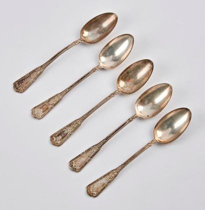 Cinq petites cuillers en argent (950) à décor...