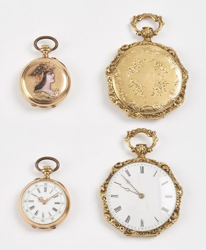 Deux montres en or jaune (750) :

- une de...