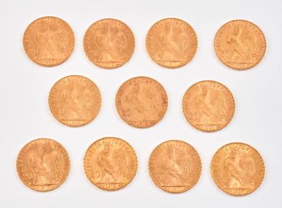 IIIème République.

Onze pièces de 20 francs...