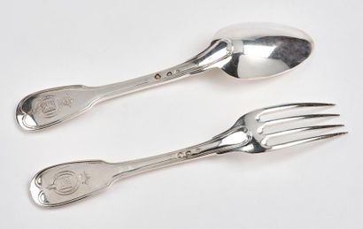 Six couverts de table en argent (950), modèle...