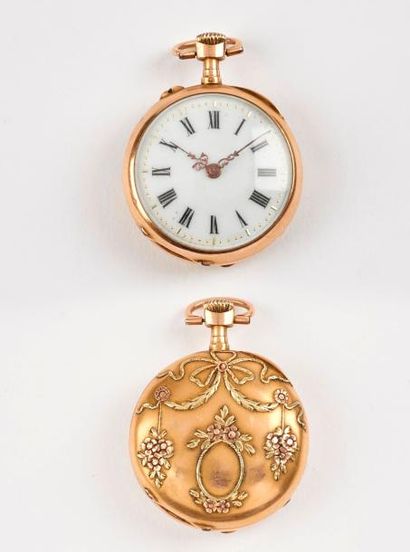 Montre de col en or jaune (750). 

Cadran...