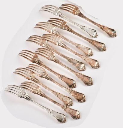 Douze fourchettes de table en argent (950),...