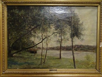 J. DUVAL

Arbres devant une péniche à quai.

Huile...