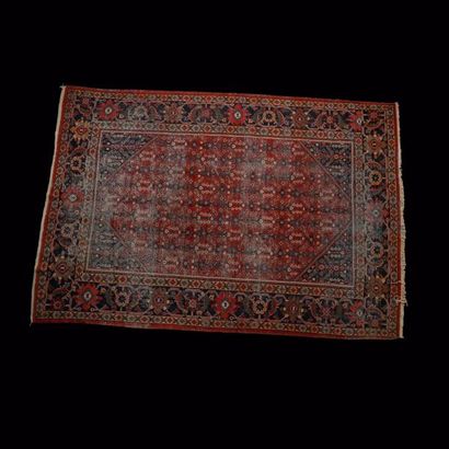 Tapis Mahal en laine à fond rouge et décor...