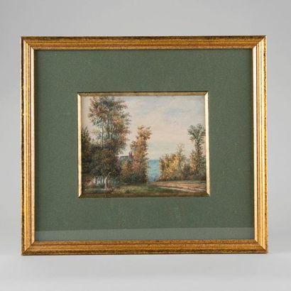 T. DUQUESNE, 1845 

Paysage d'église de campagne...