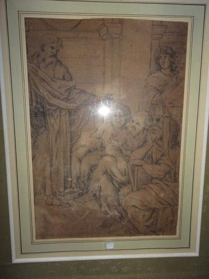 Scène religieuse avec cinq personnages (Ancien...