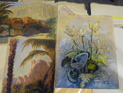 E. ROCHER.


Trois aquarelles :

- deux paysages...
