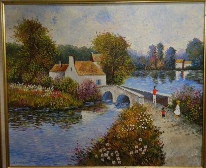 J. D'HONDT


Le pont animé.

Huile sur toile.

Signée...