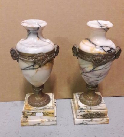 Paire de vases en marbre blanc rosé veiné...