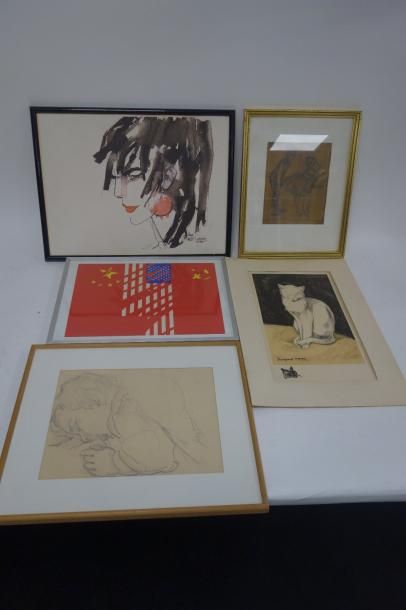 Lot d'estampes et dessins comprenant : 

-...