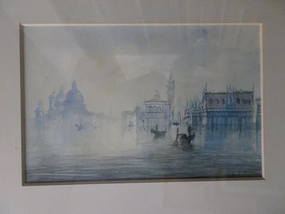 Lagune à Venise.

Aquarelle. 

Monogrammée...