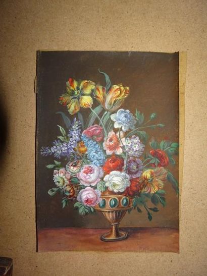 Vase fleuri sur un entablement.

Gouache.

15...