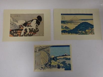 Trois estampes japonaises, retirages sur...