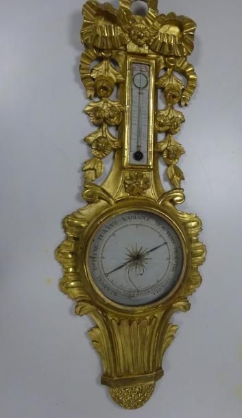 Baromètre et thermomètre en bois mouluré,...