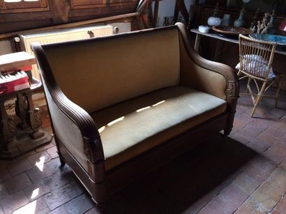 Canapé banquette en bois, acajou et placage...