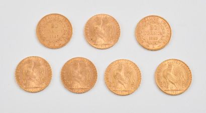 Lot de sept pièces de 20 Francs or, 1889,...