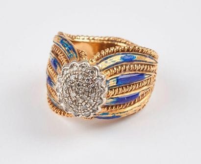 Bague en filins d'or jaune (750) torsadés,...
